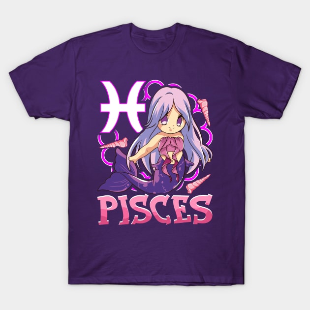 Pisces Manga Kawaii February March Birthday Zodiac T-Shirt by E